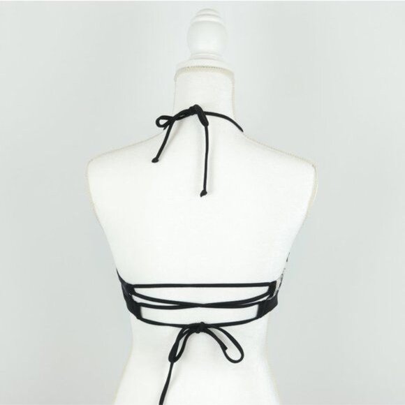 Athleta Polynesia Women's XS Black Floral High Neck Halter Bikini Swim Top - Picture 3 of 5